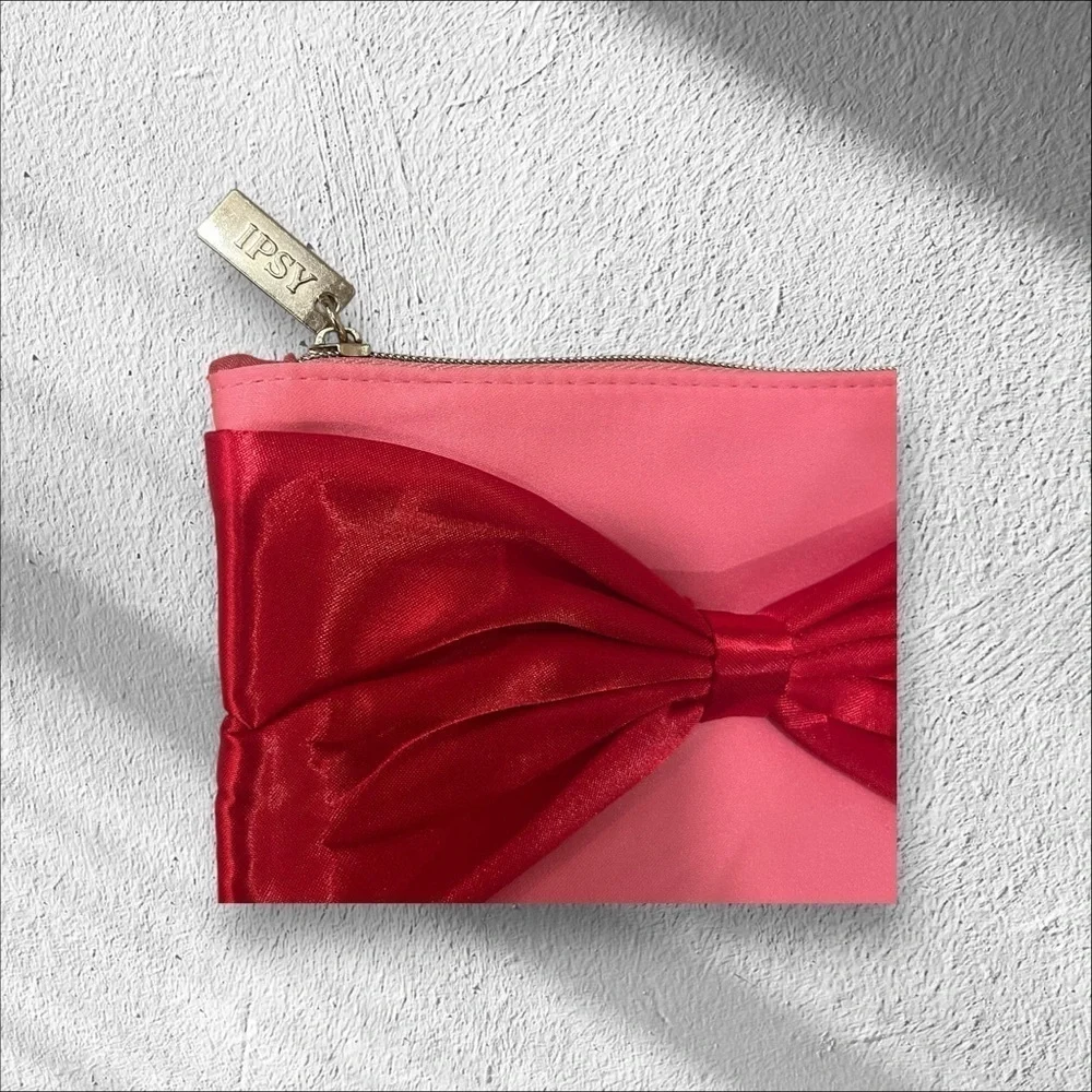 Ipsy elegant red bow and pink color make up bag December 2024 zipper New